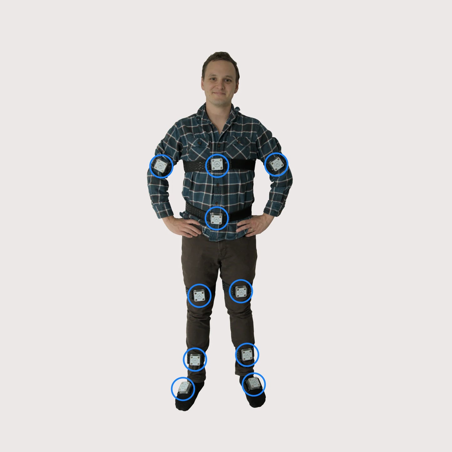 EROS Pro is a 10-point motion tracking system to render the highest quality full-body tracking available for Virtual Reality. These 10 devices can be placed on the arms, chest, waist, thighs, ankles, and feet for full body immersion.